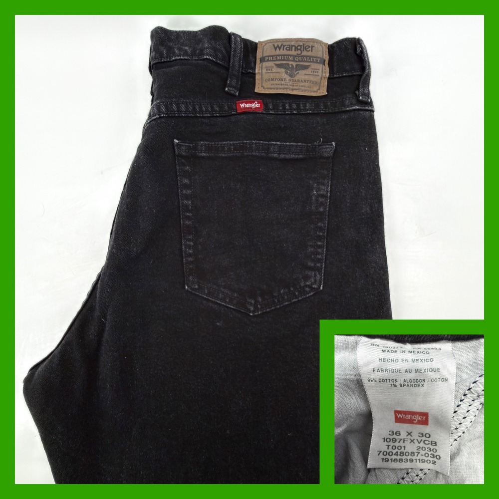 Wrangler Comfort Guaranteed Black Jeans Mens 36x30 Regular Fit Straight Leg